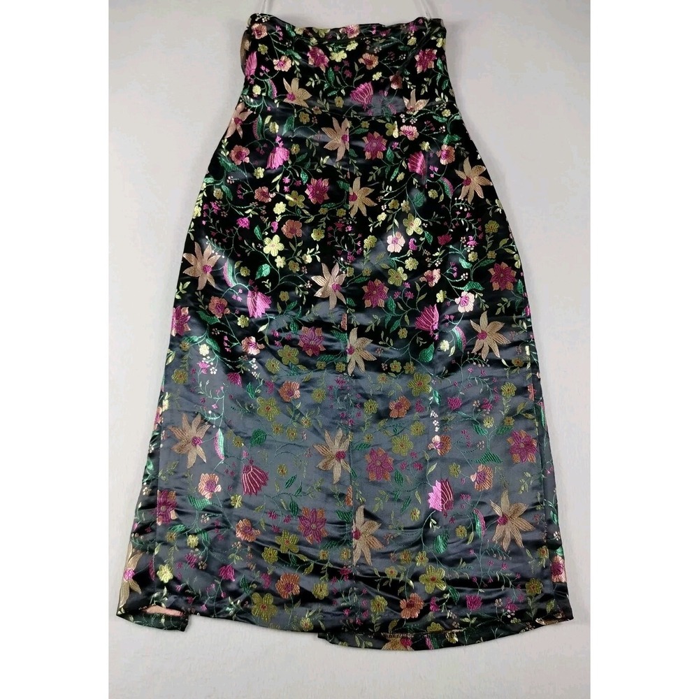 Lulus Midi Dress Women Medium Make a Move Black Satin Floral Jacquard Strapless - Picture 3 of 10